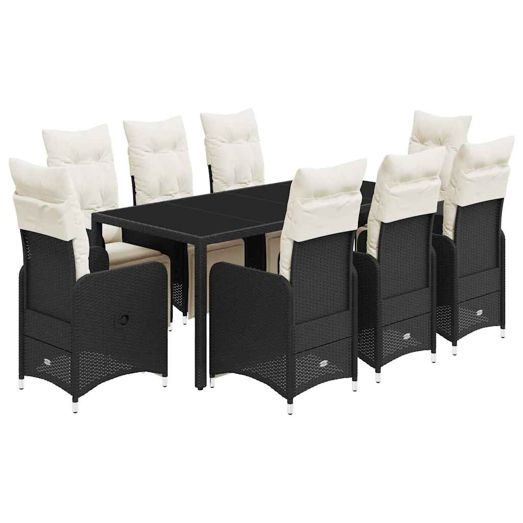 9-delige Bistroset met kussens poly rattan zwart is nu te koop bij PeponiXL, paradijselijk wonen!