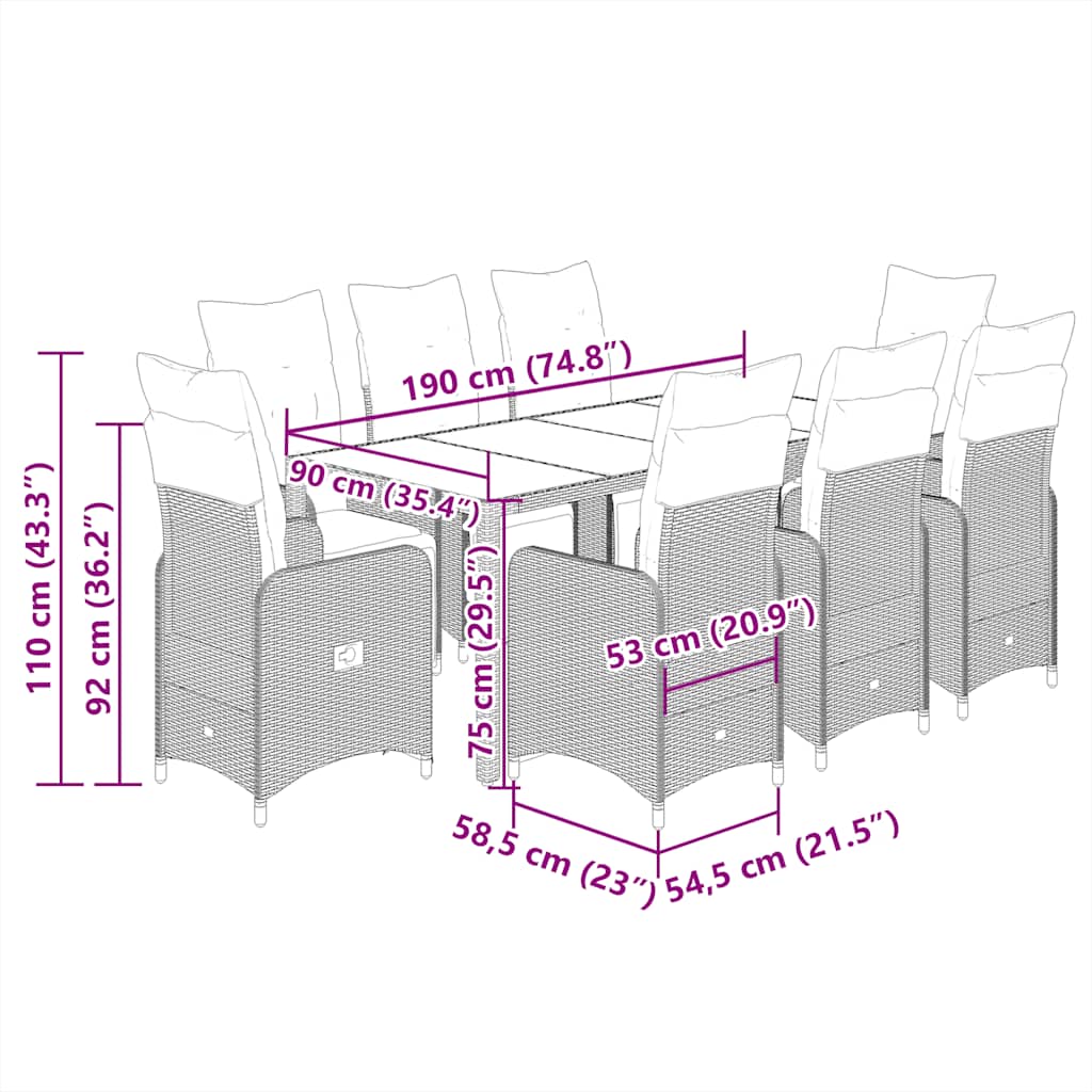 9-delige Bistroset met kussens poly rattan zwart is nu te koop bij PeponiXL, paradijselijk wonen!