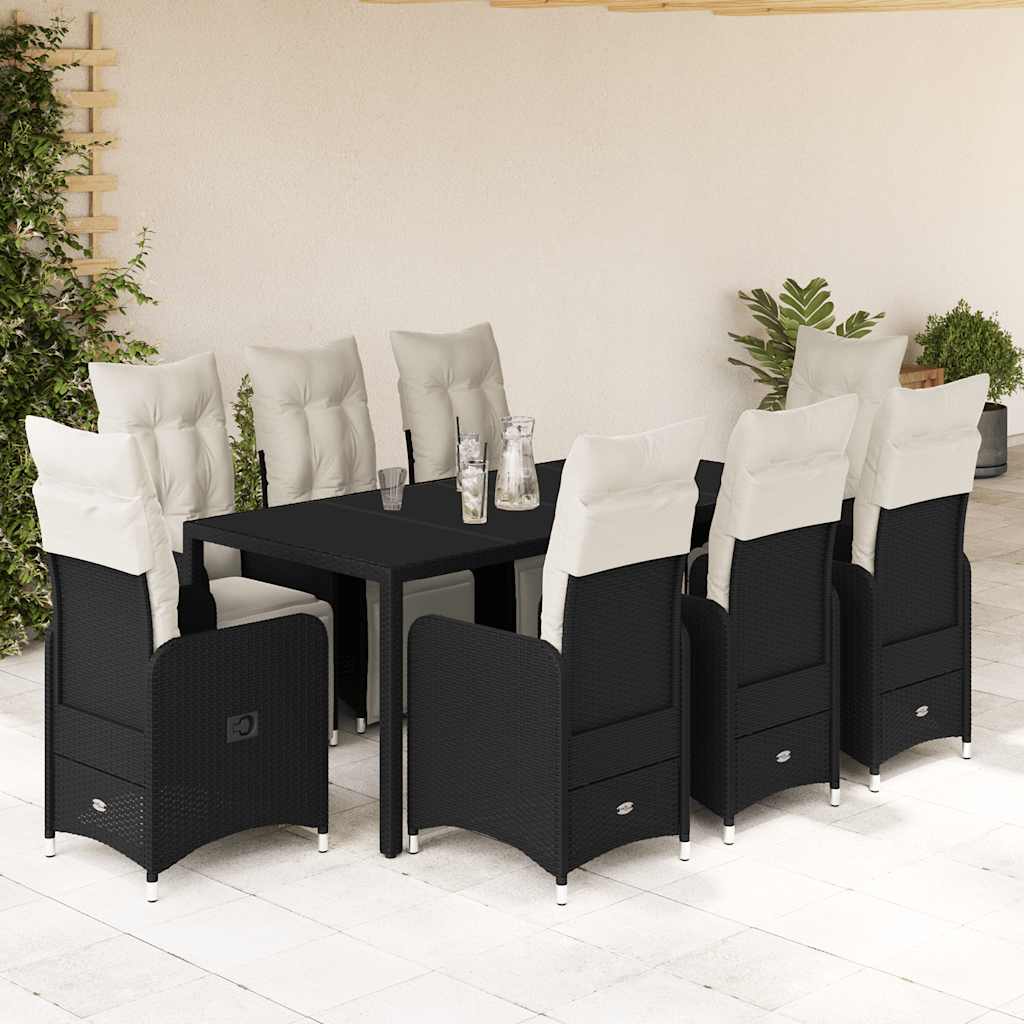 9-delige Bistroset met kussens poly rattan zwart is nu te koop bij PeponiXL, paradijselijk wonen!