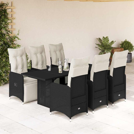 7-delige Bistroset met kussens poly rattan zwart is nu te koop bij PeponiXL, paradijselijk wonen!