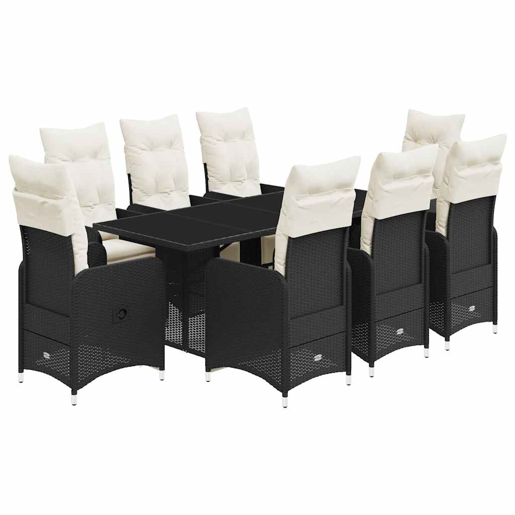 9-delige Bistroset met kussens poly rattan zwart is nu te koop bij PeponiXL, paradijselijk wonen!