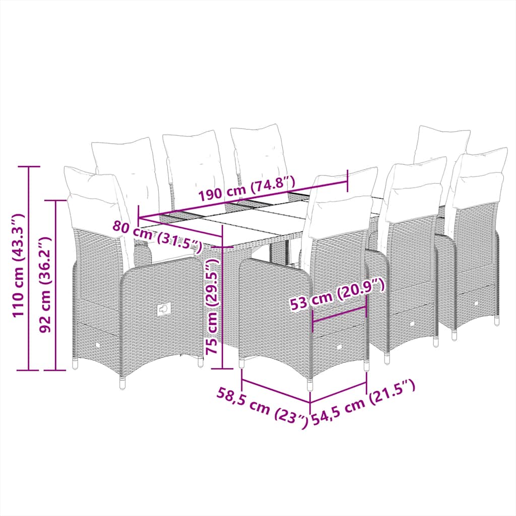 9-delige Bistroset met kussens poly rattan zwart is nu te koop bij PeponiXL, paradijselijk wonen!