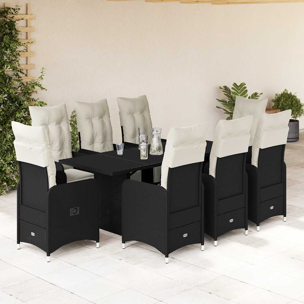 9-delige Bistroset met kussens poly rattan zwart is nu te koop bij PeponiXL, paradijselijk wonen!
