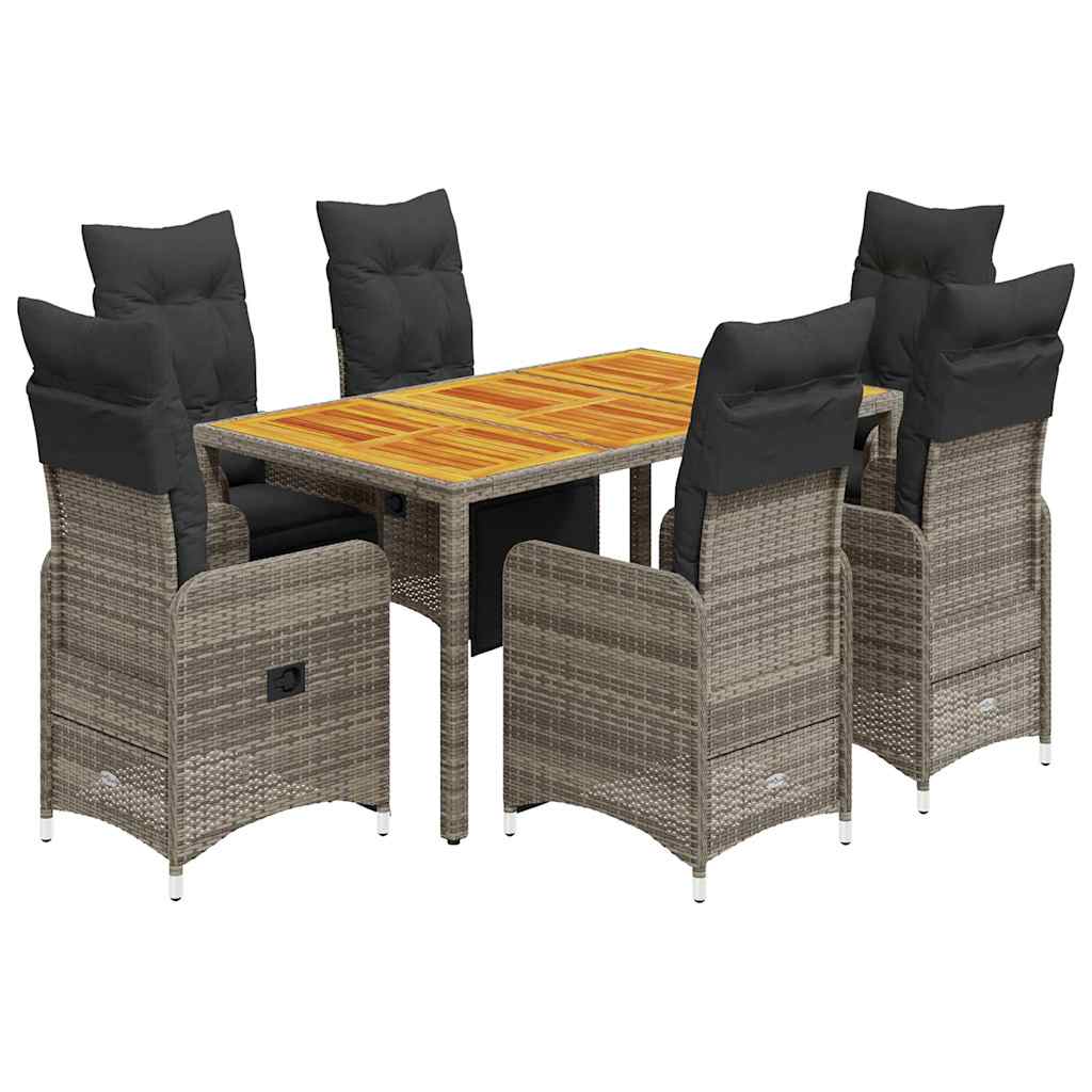 7-delige Bistroset met kussens poly rattan grijs is nu te koop bij PeponiXL, paradijselijk wonen!