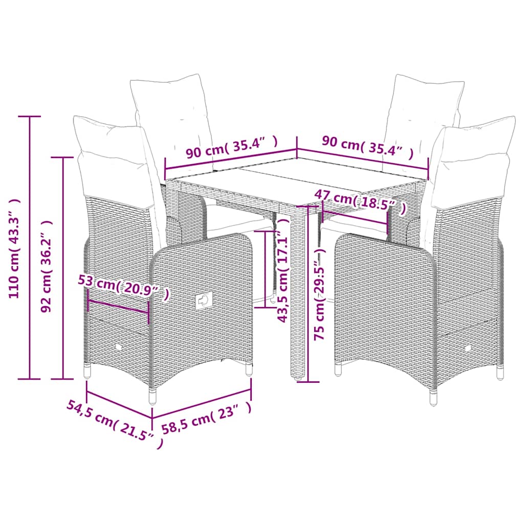 5-delige Bistroset met kussens poly rattan bruin is nu te koop bij PeponiXL, paradijselijk wonen!