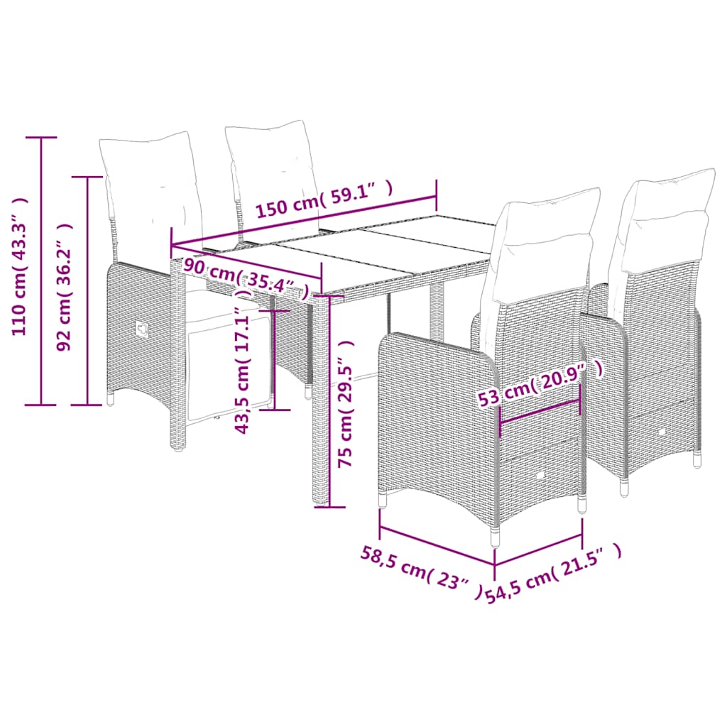 5-delige Bistroset met kussens poly rattan bruin is nu te koop bij PeponiXL, paradijselijk wonen!