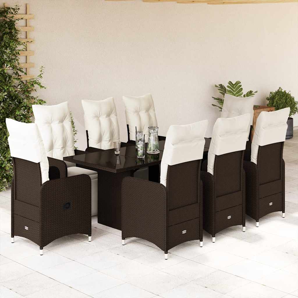 9-delige Bistroset met kussens poly rattan bruin is nu te koop bij PeponiXL, paradijselijk wonen!