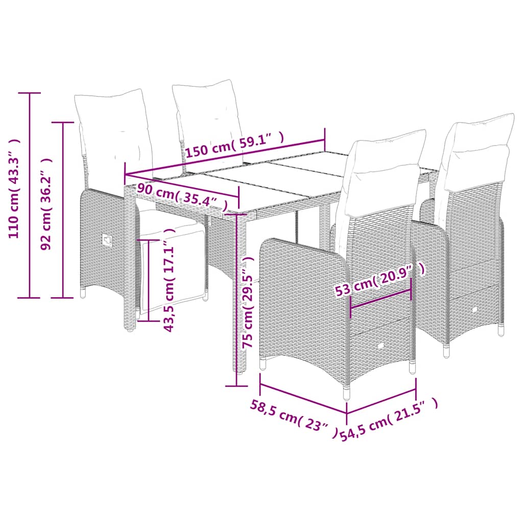 5-delige Bistroset met kussens poly rattan bruin is nu te koop bij PeponiXL, paradijselijk wonen!