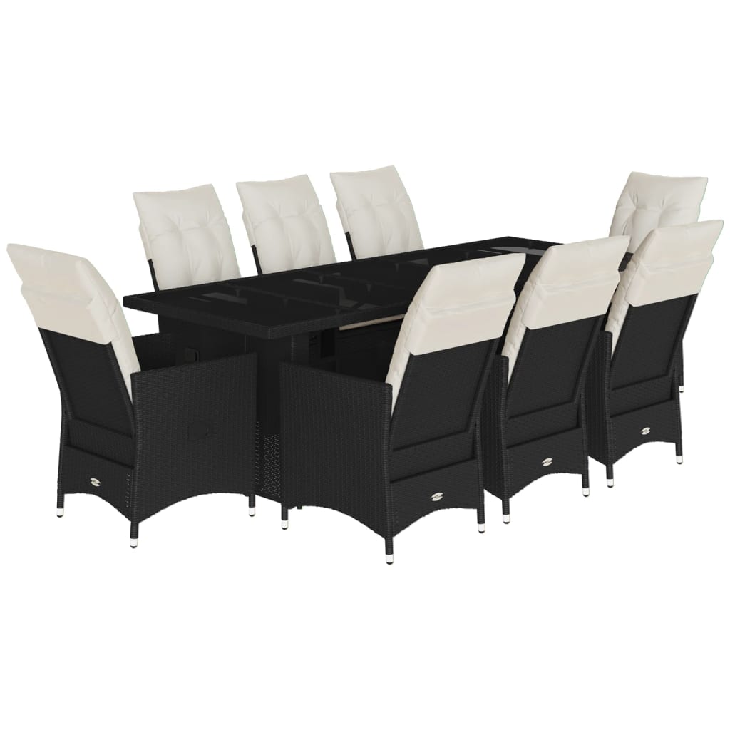 9-delige Bistroset met kussens poly rattan zwart is nu te koop bij PeponiXL, paradijselijk wonen!