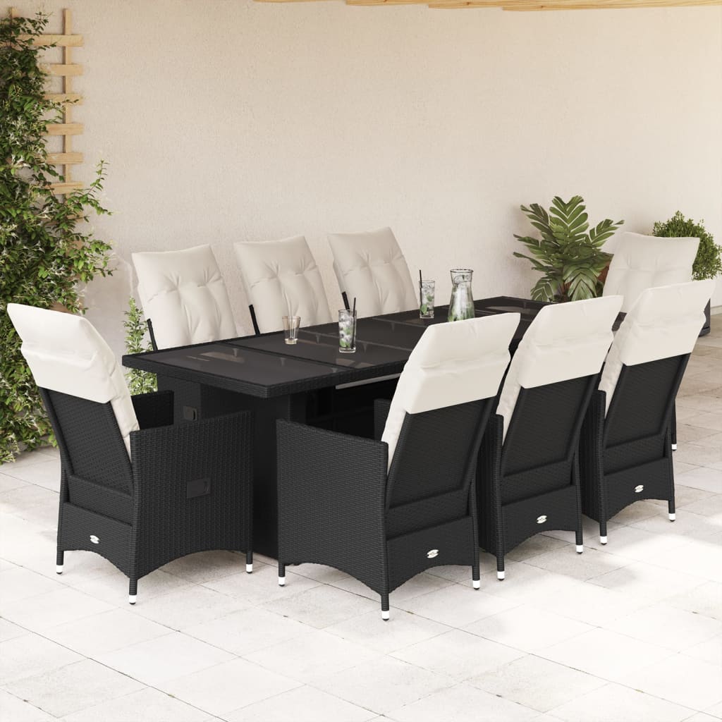 9-delige Bistroset met kussens poly rattan zwart is nu te koop bij PeponiXL, paradijselijk wonen!
