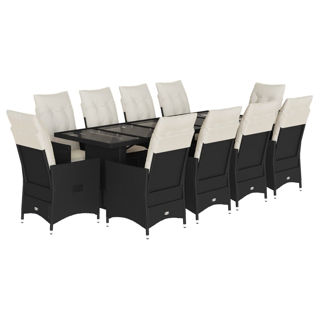 11-delige Bistroset met kussens poly rattan zwart is nu te koop bij PeponiXL, paradijselijk wonen!