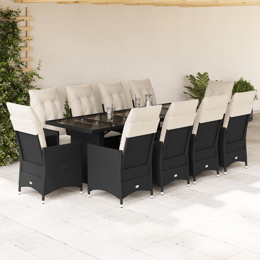 11-delige Bistroset met kussens poly rattan zwart is nu te koop bij PeponiXL, paradijselijk wonen!
