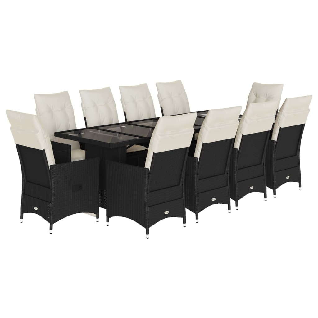 11-delige Bistroset met kussens poly rattan zwart is nu te koop bij PeponiXL, paradijselijk wonen!