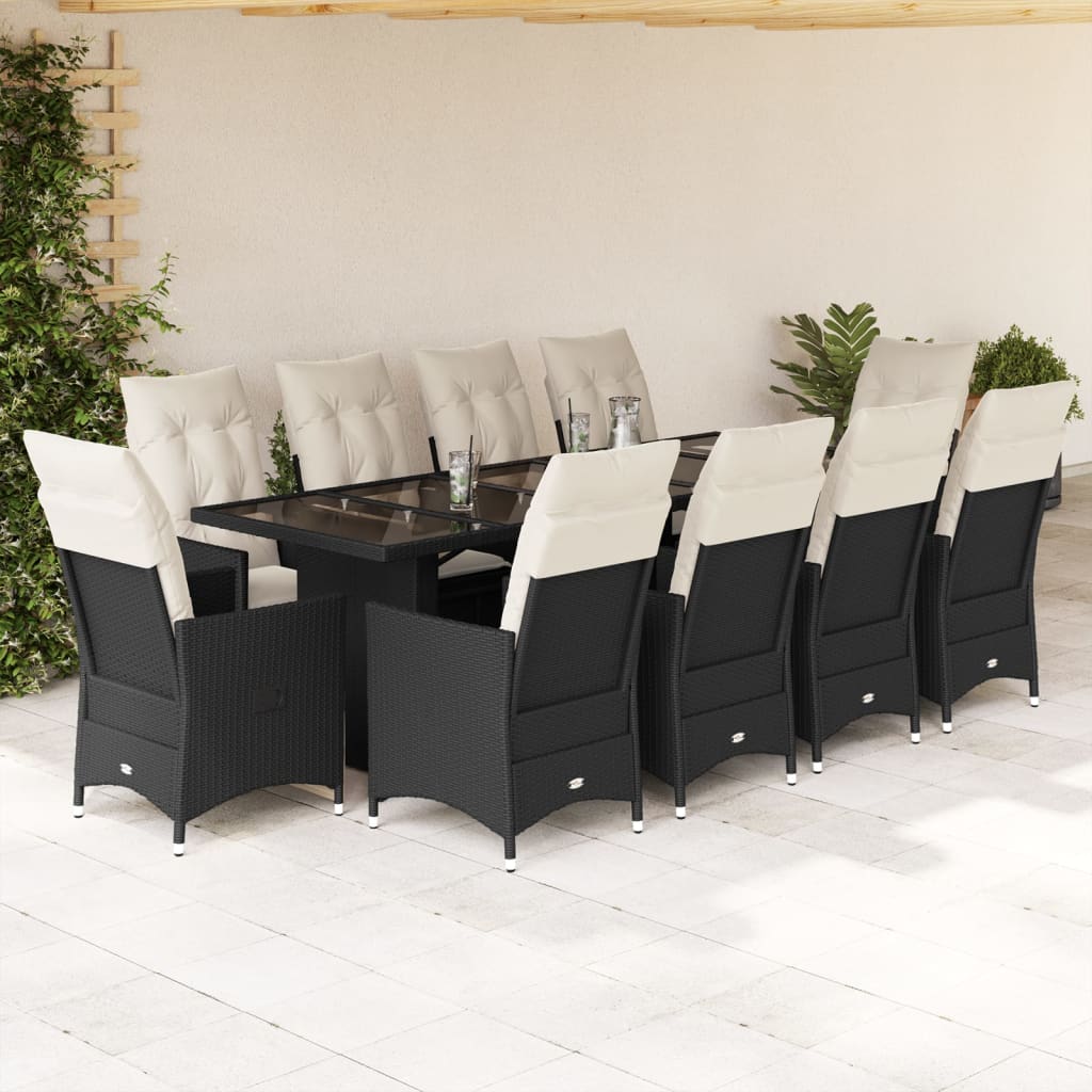 11-delige Bistroset met kussens poly rattan zwart is nu te koop bij PeponiXL, paradijselijk wonen!