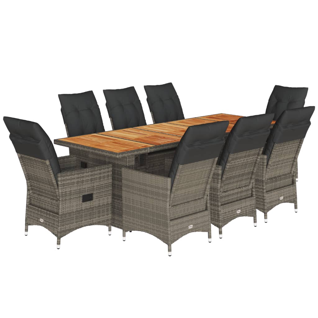 9-delige Bistroset met kussens poly rattan grijs is nu te koop bij PeponiXL, paradijselijk wonen!