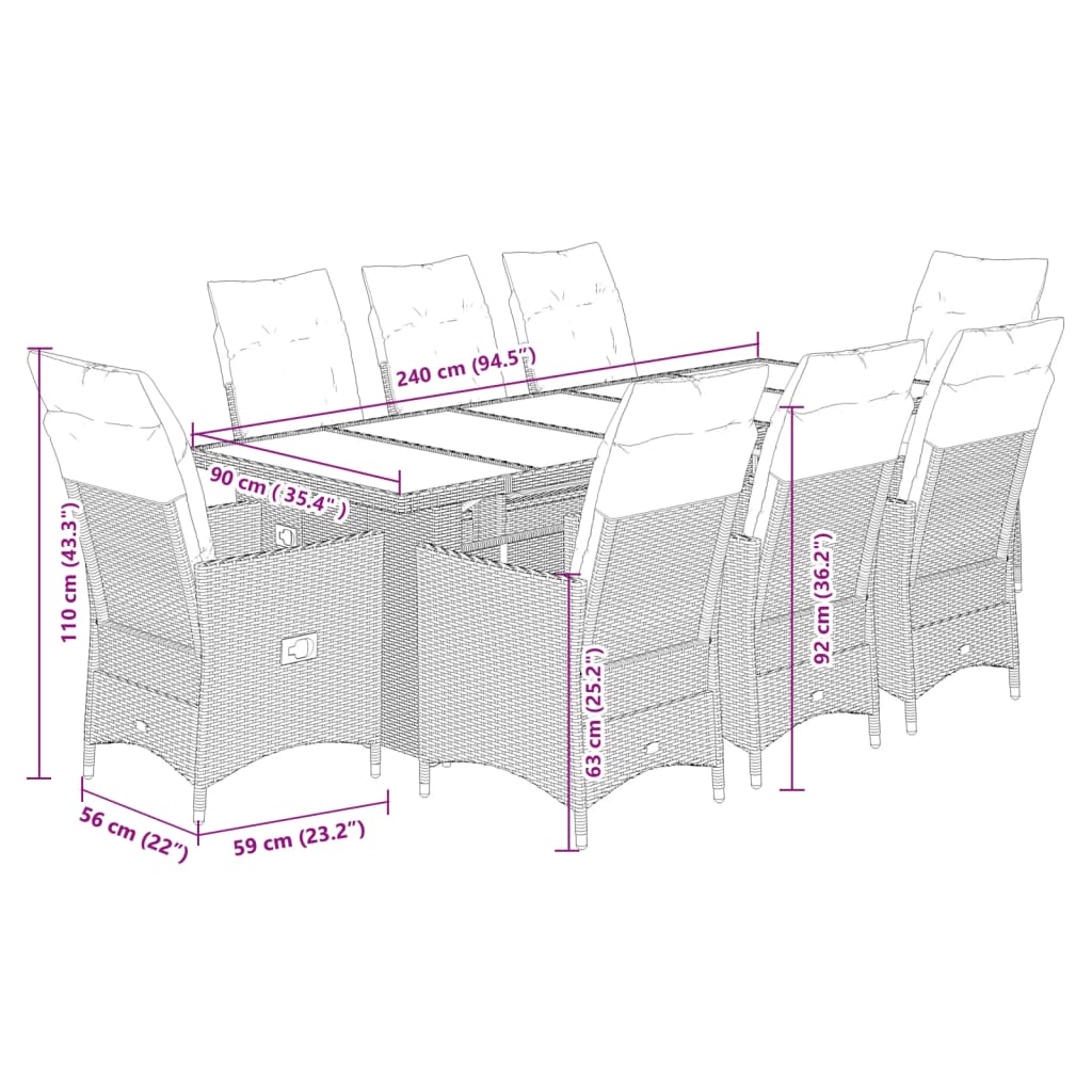 9-delige Bistroset met kussens poly rattan grijs is nu te koop bij PeponiXL, paradijselijk wonen!