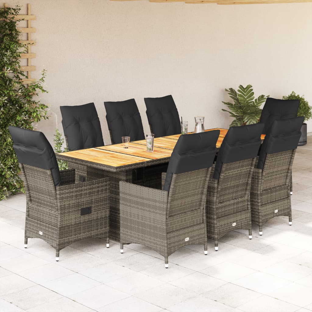 9-delige Bistroset met kussens poly rattan grijs is nu te koop bij PeponiXL, paradijselijk wonen!