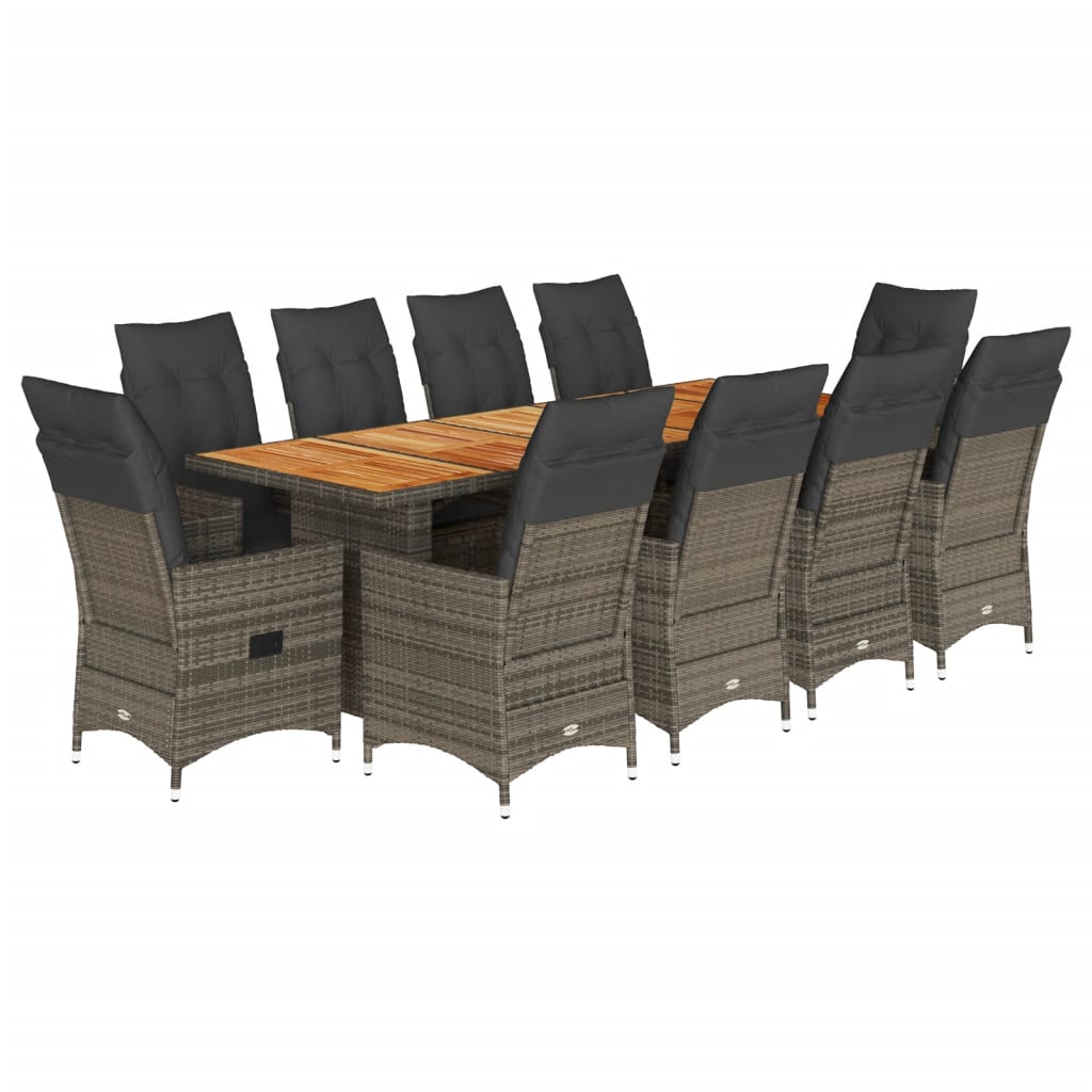 11-delige Bistroset met kussens poly rattan grijs is nu te koop bij PeponiXL, paradijselijk wonen!