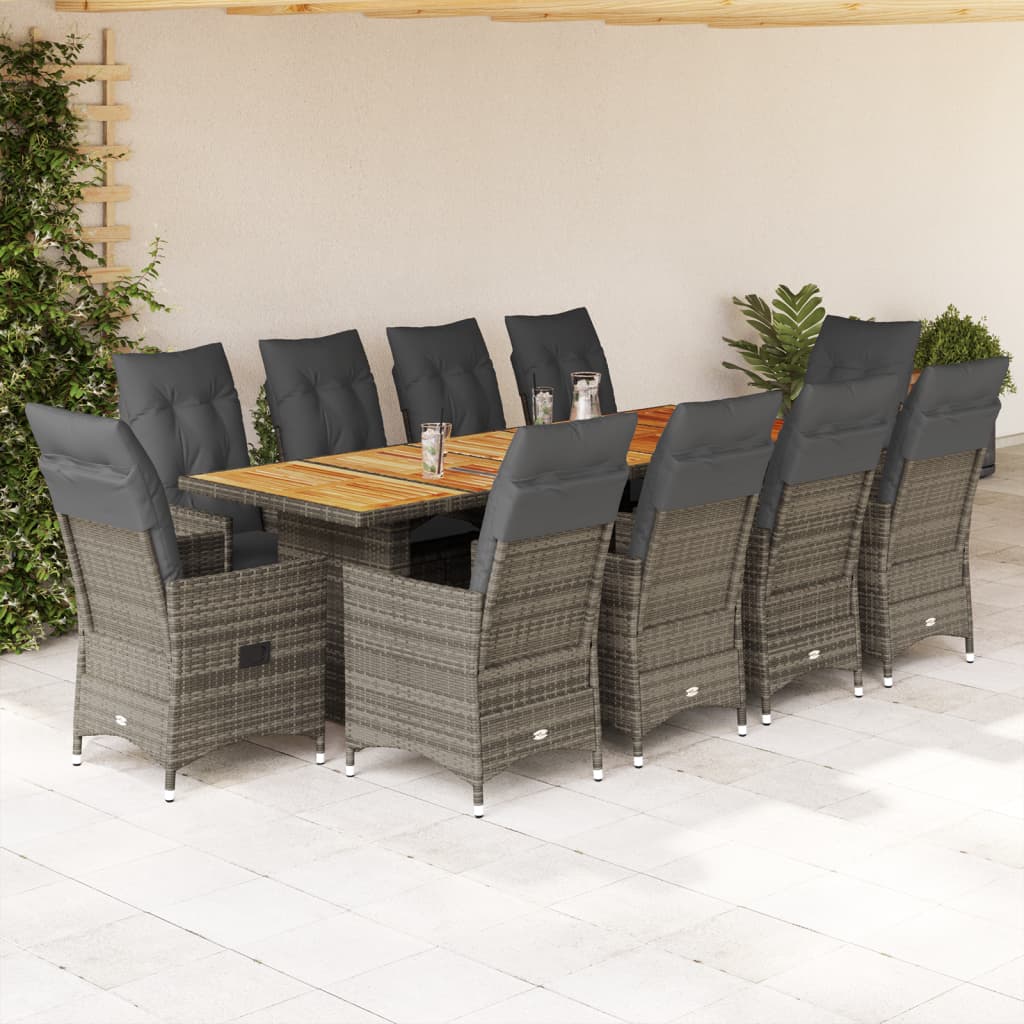 11-delige Bistroset met kussens poly rattan grijs is nu te koop bij PeponiXL, paradijselijk wonen!