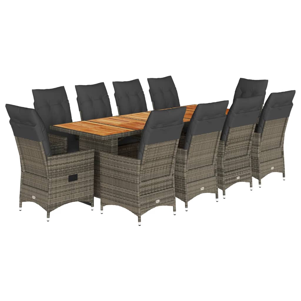 11-delige Bistroset met kussens poly rattan grijs is nu te koop bij PeponiXL, paradijselijk wonen!