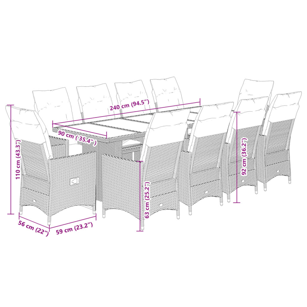 11-delige Bistroset met kussens poly rattan grijs is nu te koop bij PeponiXL, paradijselijk wonen!