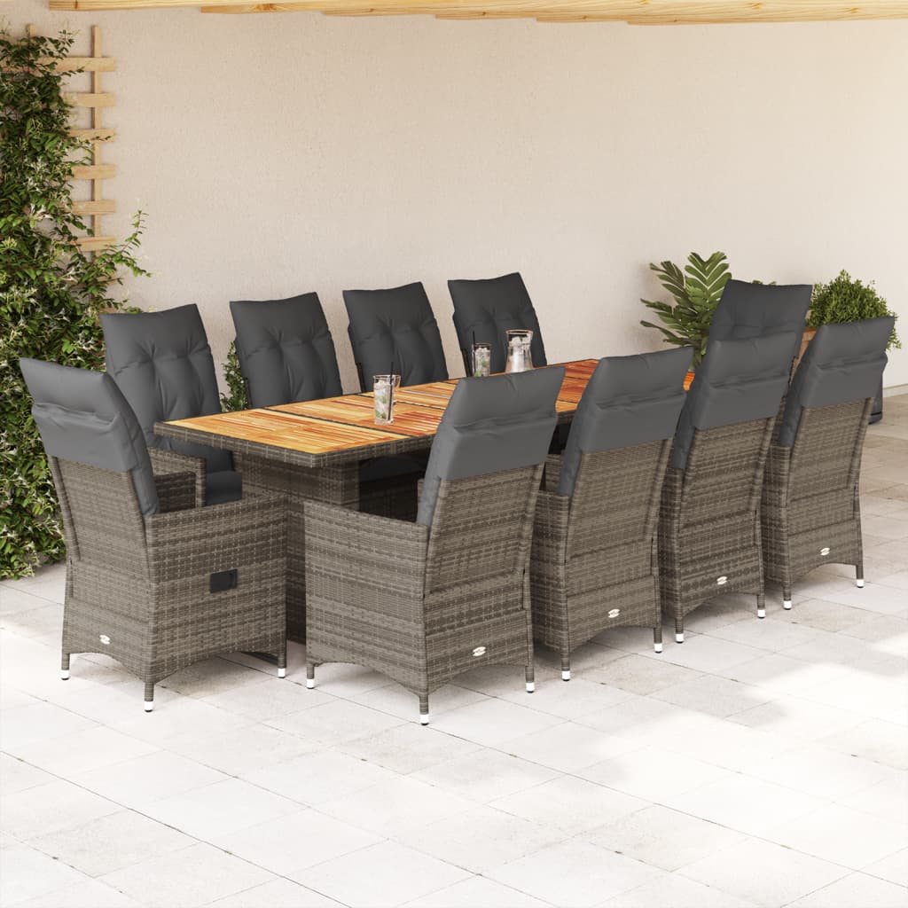 11-delige Bistroset met kussens poly rattan grijs is nu te koop bij PeponiXL, paradijselijk wonen!