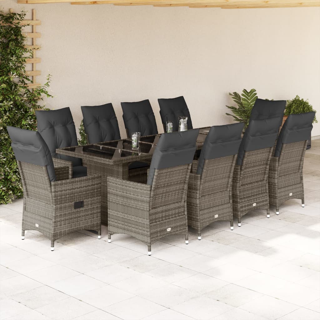 11-delige Bistroset met kussens poly rattan grijs is nu te koop bij PeponiXL, paradijselijk wonen!