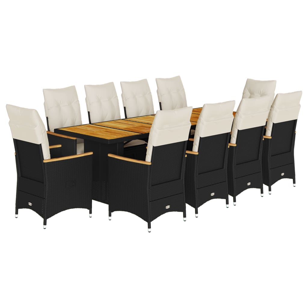 11-delige Bistroset met kussens poly rattan zwart is nu te koop bij PeponiXL, paradijselijk wonen!