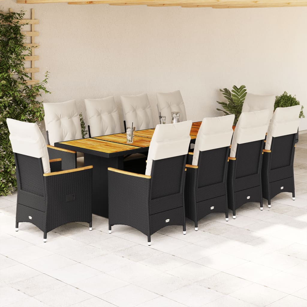 11-delige Bistroset met kussens poly rattan zwart is nu te koop bij PeponiXL, paradijselijk wonen!