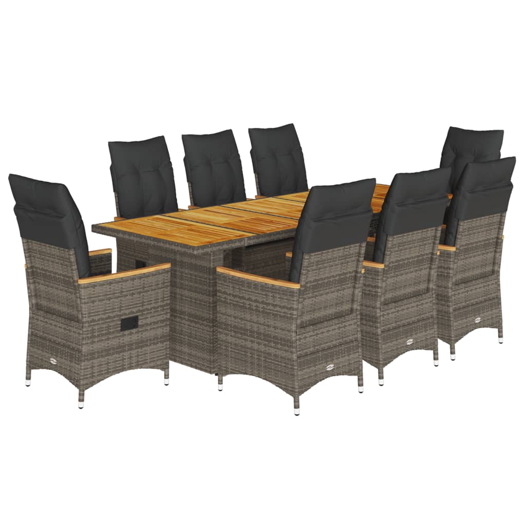 9-delige Bistroset met kussens poly rattan grijs is nu te koop bij PeponiXL, paradijselijk wonen!