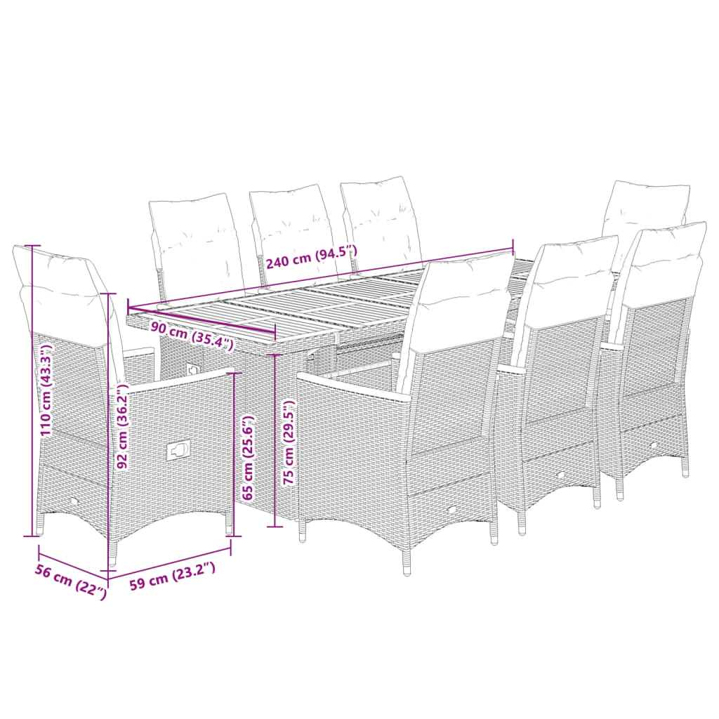 9-delige Bistroset met kussens poly rattan grijs is nu te koop bij PeponiXL, paradijselijk wonen!