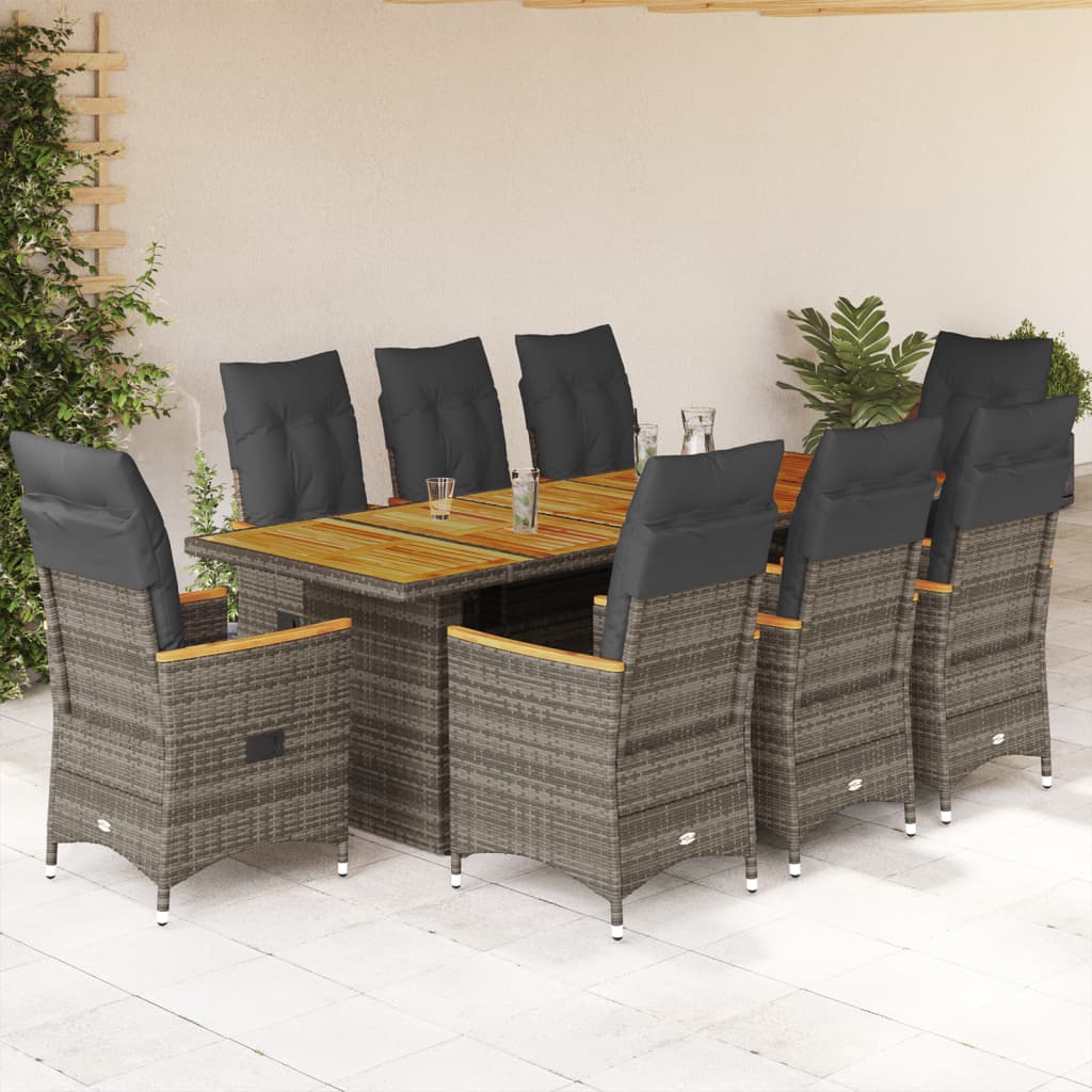 9-delige Bistroset met kussens poly rattan grijs is nu te koop bij PeponiXL, paradijselijk wonen!