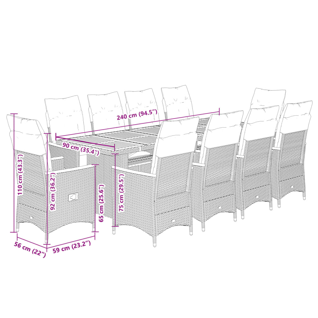 11-delige Bistroset met kussens poly rattan grijs is nu te koop bij PeponiXL, paradijselijk wonen!