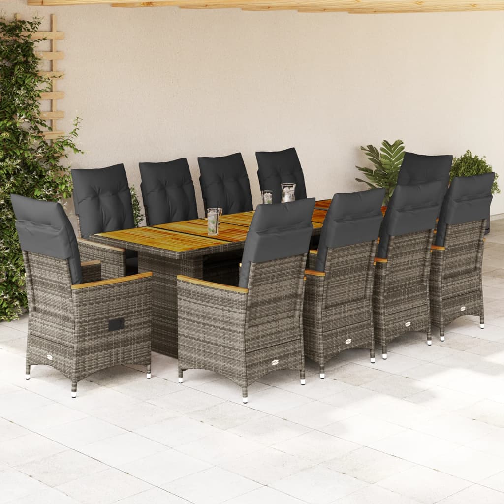 11-delige Bistroset met kussens poly rattan grijs is nu te koop bij PeponiXL, paradijselijk wonen!