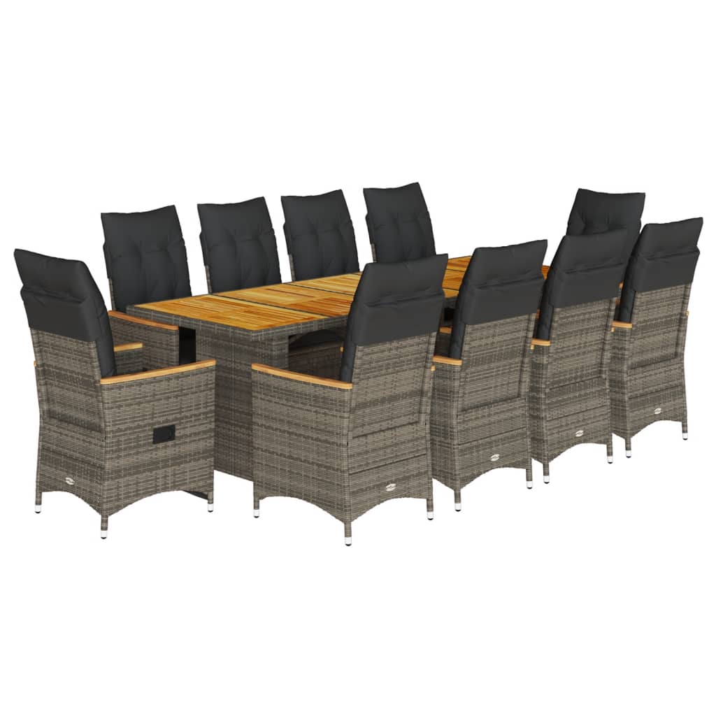 11-delige Bistroset met kussens poly rattan grijs is nu te koop bij PeponiXL, paradijselijk wonen!