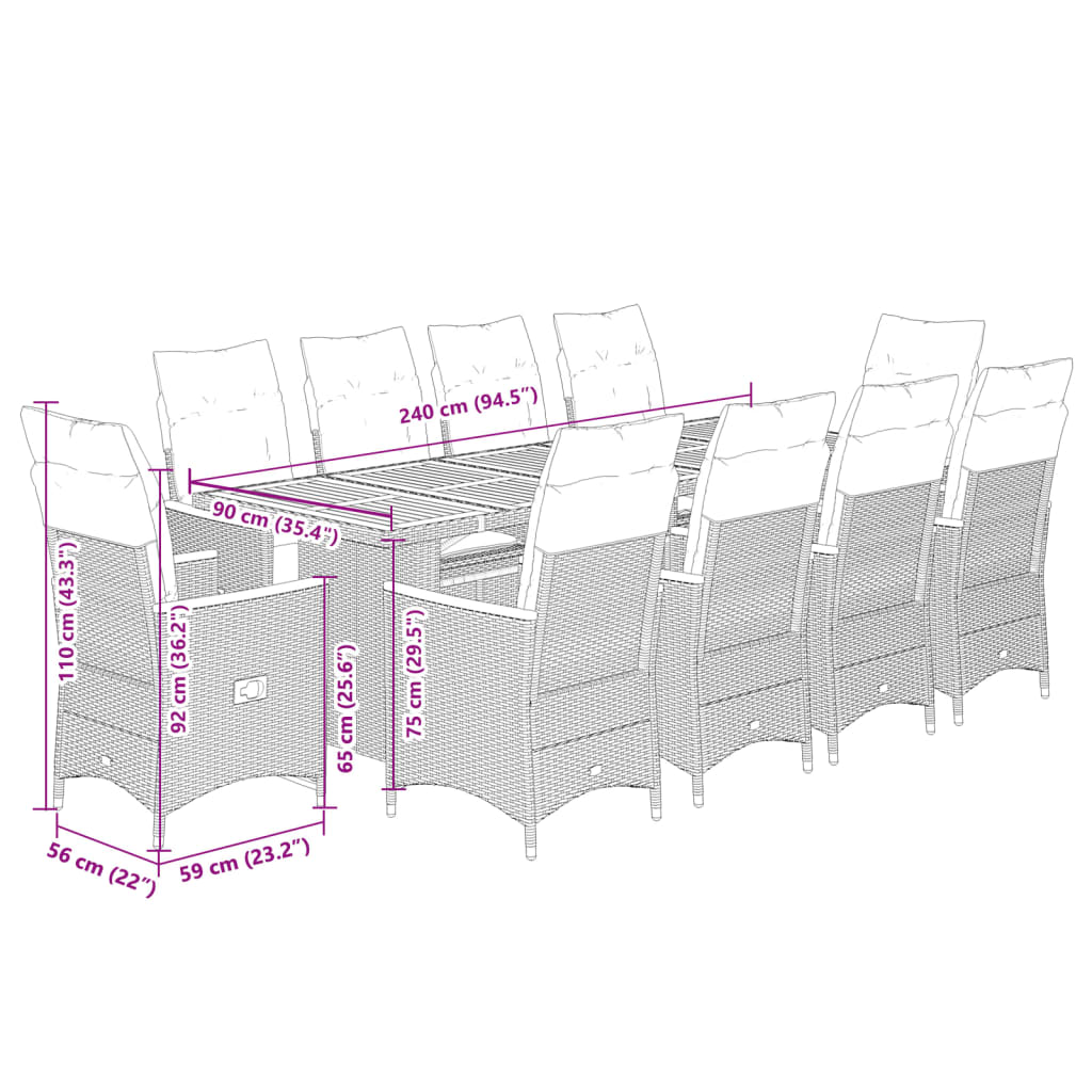 11-delige Bistroset met kussens poly rattan grijs is nu te koop bij PeponiXL, paradijselijk wonen!