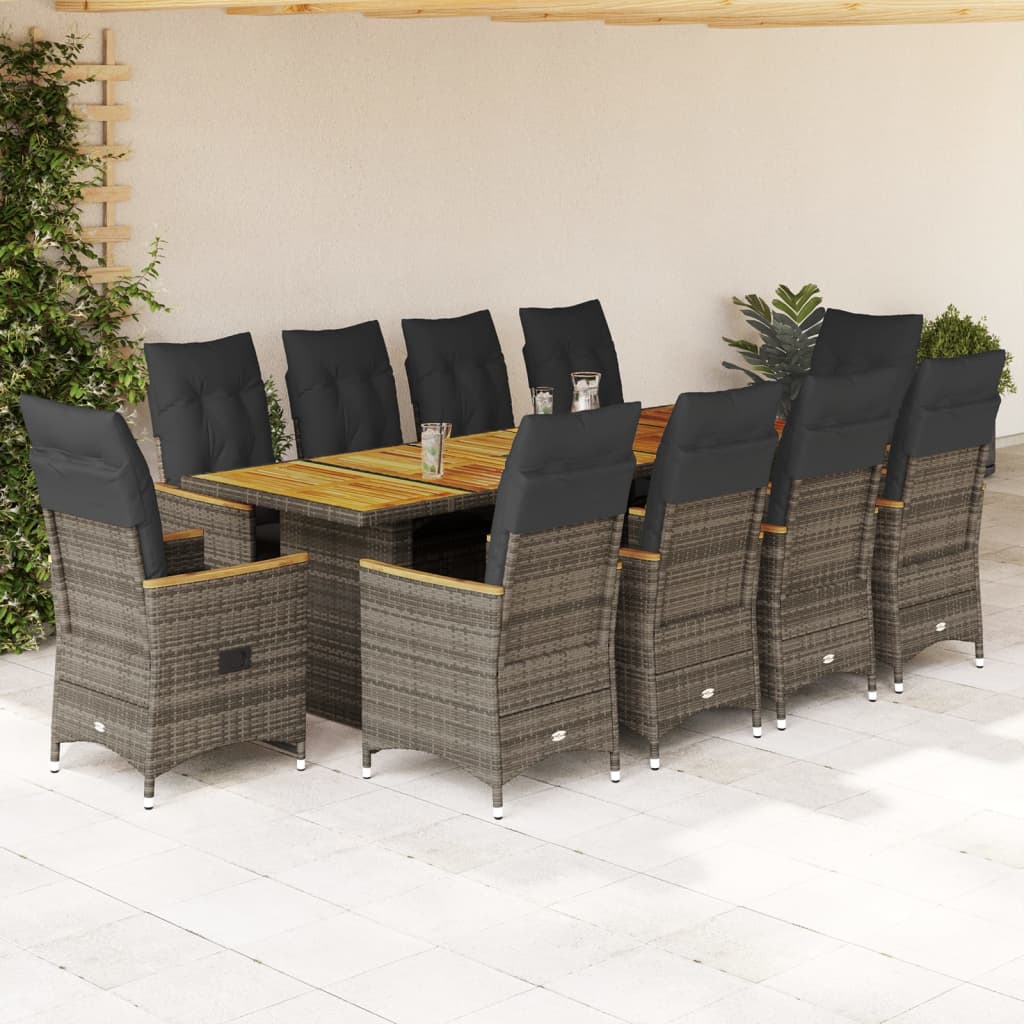 11-delige Bistroset met kussens poly rattan grijs is nu te koop bij PeponiXL, paradijselijk wonen!