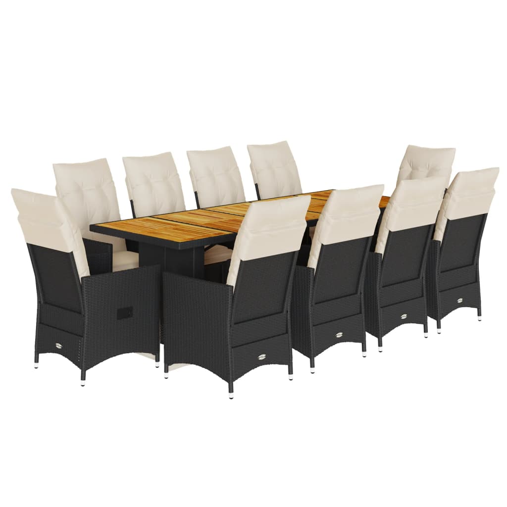 11-delige Bistroset met kussens poly rattan zwart is nu te koop bij PeponiXL, paradijselijk wonen!