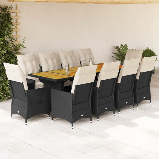 11-delige Bistroset met kussens poly rattan zwart is nu te koop bij PeponiXL, paradijselijk wonen!