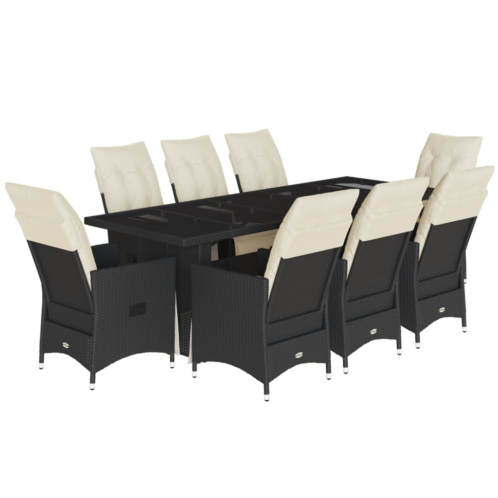 9-delige Bistroset met kussens poly rattan zwart is nu te koop bij PeponiXL, paradijselijk wonen!