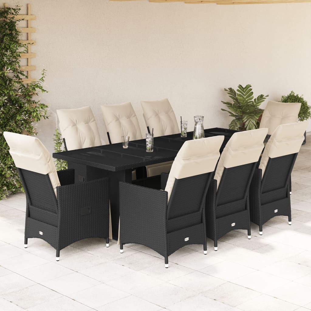 9-delige Bistroset met kussens poly rattan zwart is nu te koop bij PeponiXL, paradijselijk wonen!