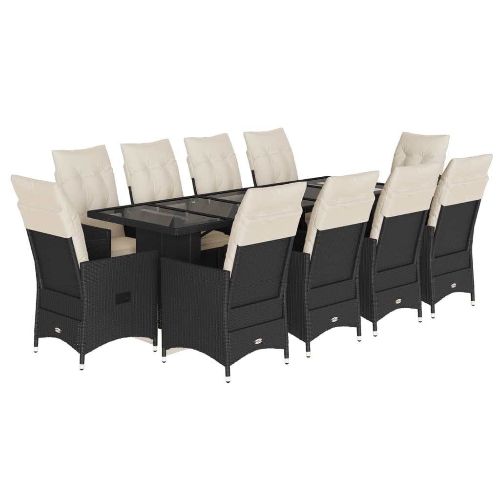 11-delige Bistroset met kussens poly rattan zwart is nu te koop bij PeponiXL, paradijselijk wonen!