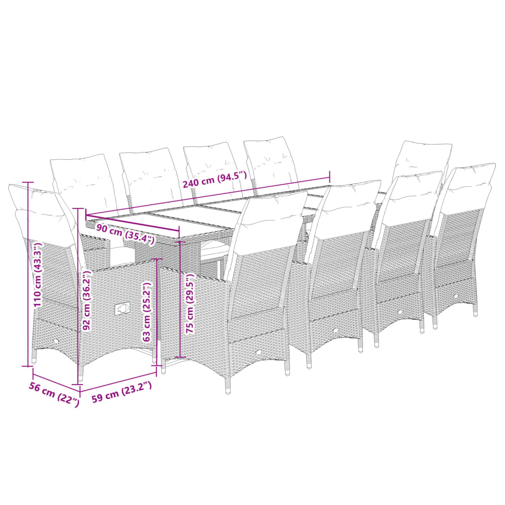 11-delige Bistroset met kussens poly rattan zwart is nu te koop bij PeponiXL, paradijselijk wonen!
