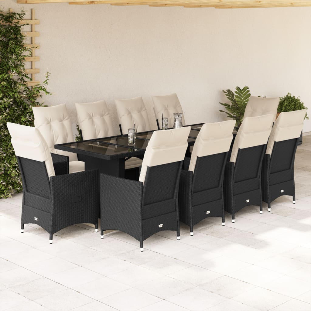 11-delige Bistroset met kussens poly rattan zwart is nu te koop bij PeponiXL, paradijselijk wonen!