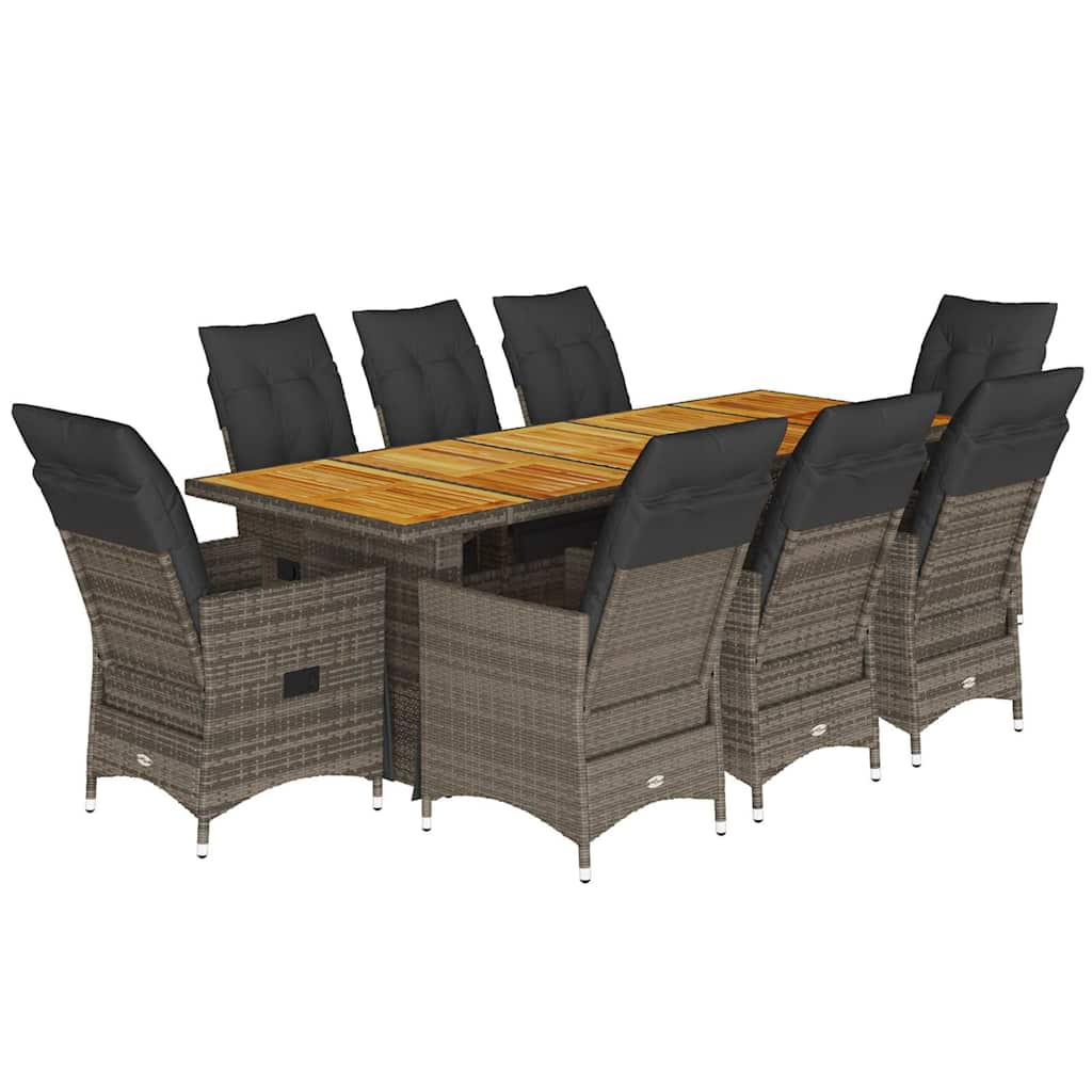 9-delige Bistroset met kussens poly rattan grijs is nu te koop bij PeponiXL, paradijselijk wonen!