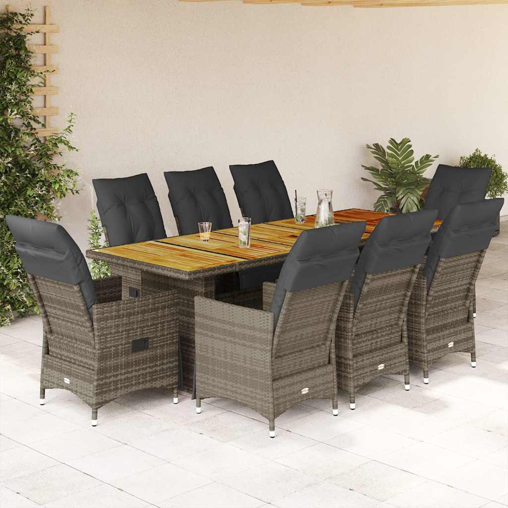 9-delige Bistroset met kussens poly rattan grijs is nu te koop bij PeponiXL, paradijselijk wonen!