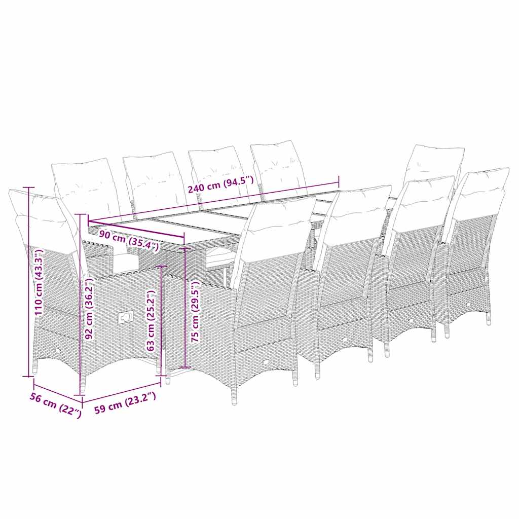 11-delige Bistroset met kussens poly rattan grijs is nu te koop bij PeponiXL, paradijselijk wonen!