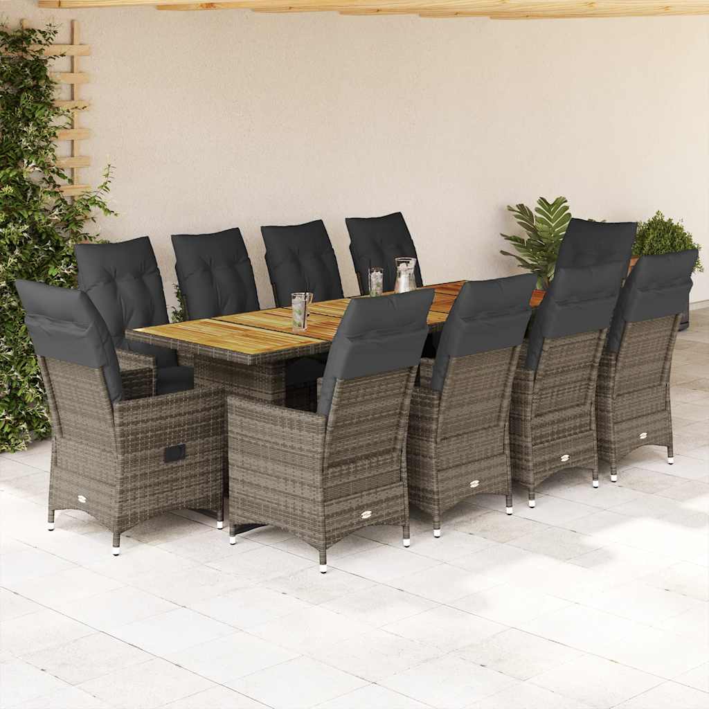 11-delige Bistroset met kussens poly rattan grijs is nu te koop bij PeponiXL, paradijselijk wonen!