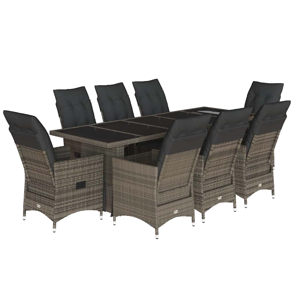 9-delige Bistroset met kussens poly rattan grijs is nu te koop bij PeponiXL, paradijselijk wonen!