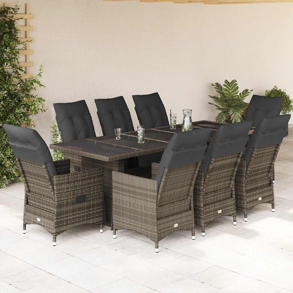 9-delige Bistroset met kussens poly rattan grijs is nu te koop bij PeponiXL, paradijselijk wonen!